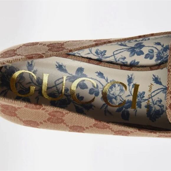 Gucci Monogram GG Victoire Loafer Pump Beige Ruggine Block Heel Size 37 US 7 - Picture 8 of 16